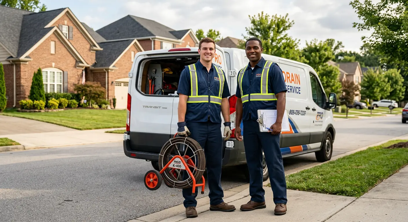 Sewer and drain service team with equipment ready for work in Plaquemine